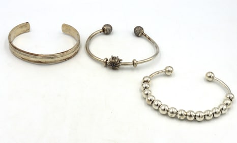 Group lot of Vintage 925 sterling silver cuff bangles