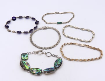 Group Lot of 6 Vintage 925 Sterling Silver Bracelets