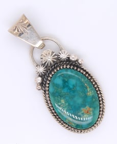 925 Sterling Silver Signed James A Olson Anglo Inlay Pendant Pin