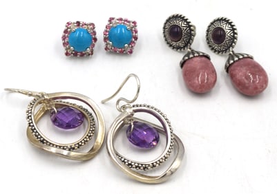 3 Pairs of 925 sterling silver earrings