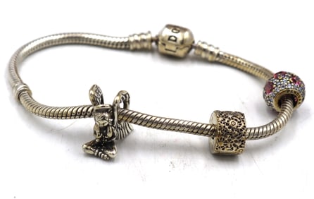 Pandora bracelet with 3 charms