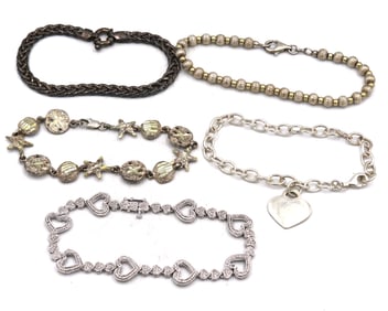 Group lot of 5 Vintage 925 sterling silver bracelets