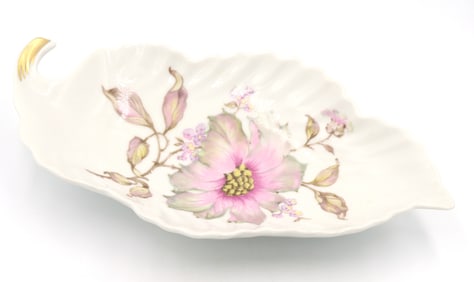 Vintage Mitterteich Bavaria Germany white porcelain leaf shaped dish