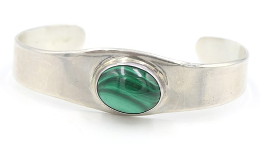 Vintage 925 sterling silver Malachite cuff bangle