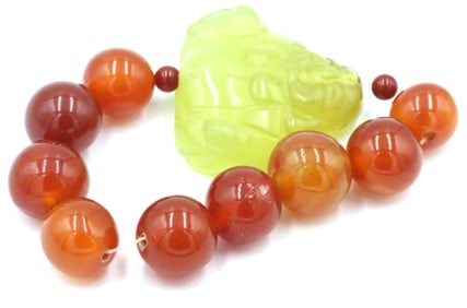 Chunky Amber and Jade Buddha bracelet