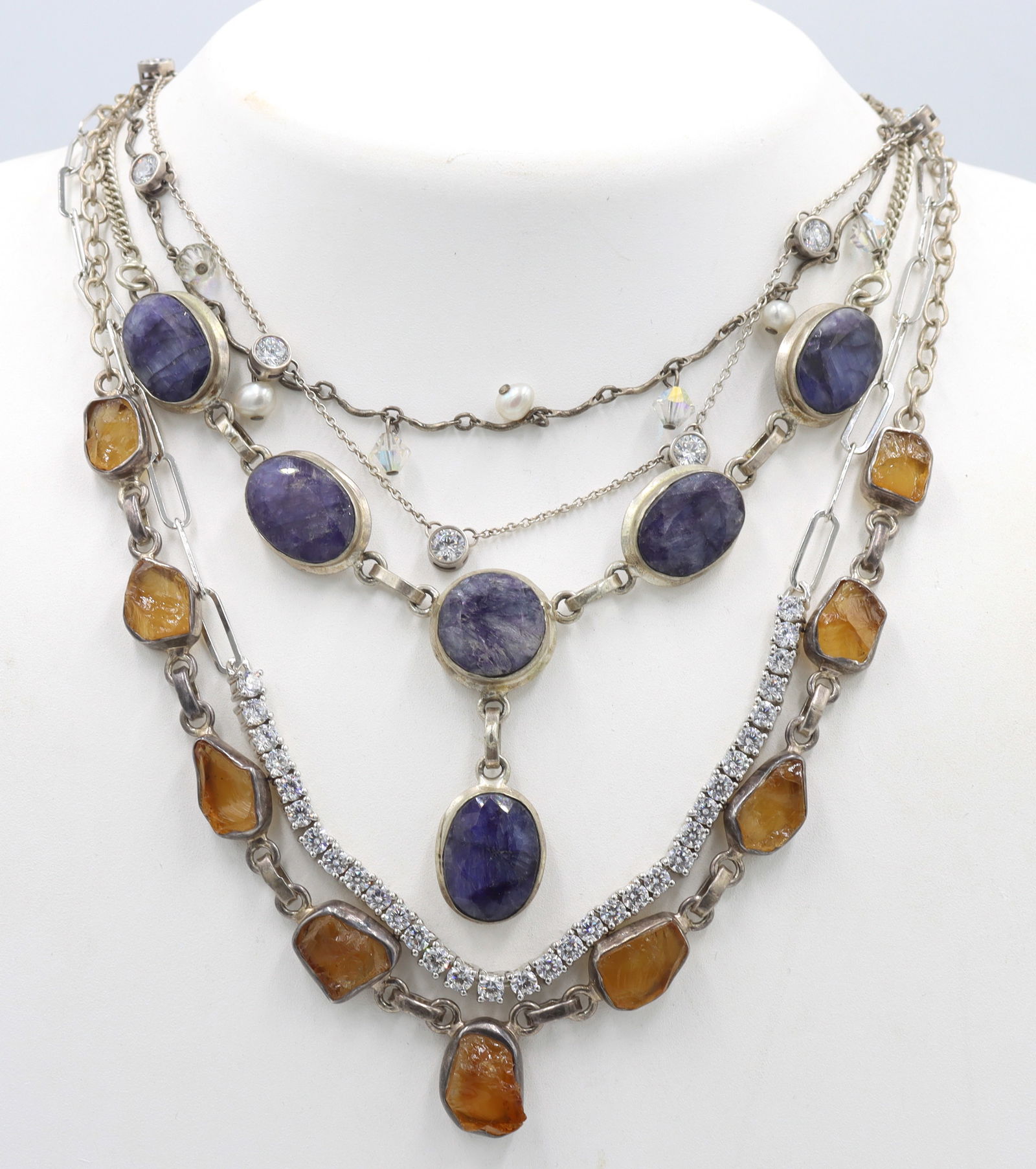 Vintage 925 sterling silver group lot of 4 necklaces (1 of 8)