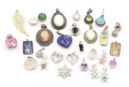 vintage 925 sterling silver group lot of pendants