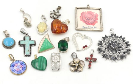 Group lot of Vintage 925 sterling silver pendants