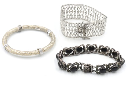 Group lot of 3 vintage 925 sterling silver bracelets