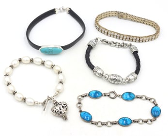 Group lot of 5 Vintage 925 sterling silver bracelets