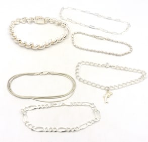 Group lot of 6 Vintage 925 sterling silver bracelets