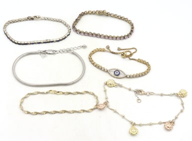 Group lot of 6 Vintage 925 sterling silver bracelets