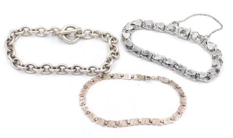 Group lot of 3 Vintage 925 sterling silver bracelets