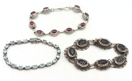 Group lot of 3 Vintage 925 sterling silver bracelets