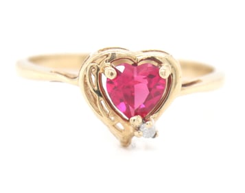 10kt Yellow gold Synthetic Ruby ring