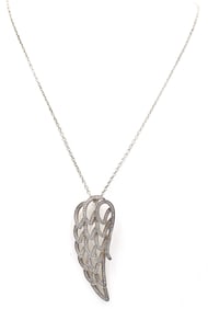 Vintage 925 sterling silver Wing cubic zirconia pendant on chain