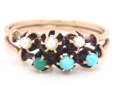 10kt Yellow gold Turquoise and pearl ring