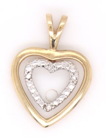 10kt two tone double  heart shaped diamond pendant