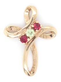 10kt Yellow gold ruby and diamond cross pendant