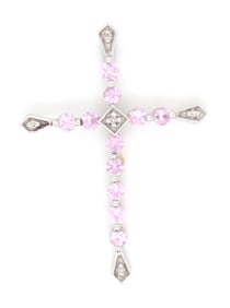 10kt White gold pink topaz cross pendant