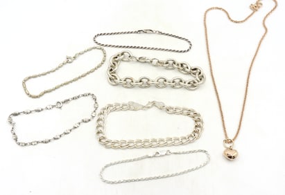 Group lot of 6 Vintage 925 sterling silver bracelets and necklace