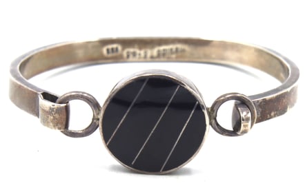Vintage 925 sterling silver Mexico signed black onyx cuff bangle