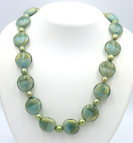 Satin glass bead and pearl necklace