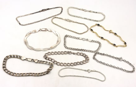 Group lot of 10 vintage 925 sterling silver bracelets