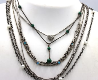 Group lot of 7 vintage 925 sterling silver necklaces