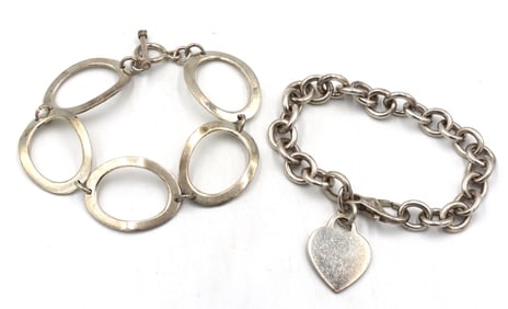 Group lot of 2 vintage 925 sterling silver bracelets