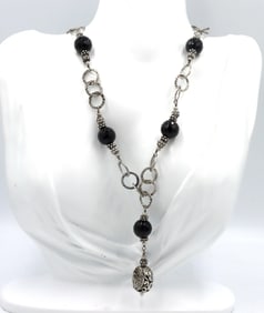 925 Sterling silver black onyx lariat necklace