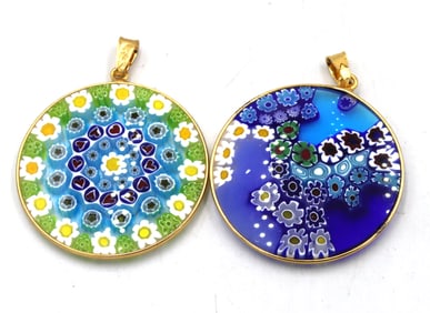 Lot of 2 925 sterling silver Murano Millefiori pendants