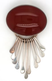 925 Sterling silver Mexico signed Coral pendant brooch