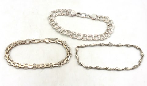 Group lot of 3 Vintage 925 sterling silver bracelets