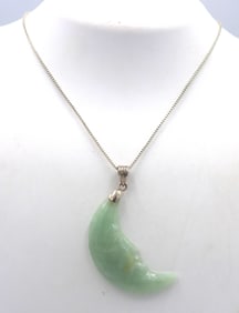Green Jade pendant on Italian box chain necklace