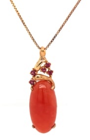 925 Sterling silver coral pendant on box chain necklace