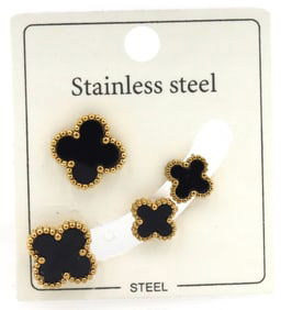 2 Pairs of stainless steel black onyx stud earrings