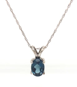 925 Sterling silver oval blue topaz pendant on chain