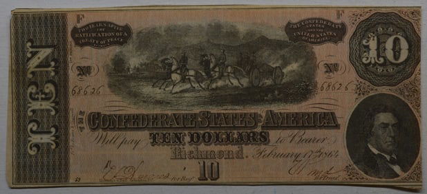 1864 $10 Confederate States of America Bank Note