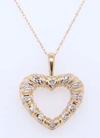 Sparkling Yellow Gold Diamond Heart Shaped Pendant on Chain
