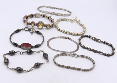Group lot of vintage 925 sterling silver bracelets