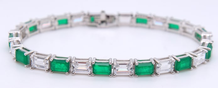 Sterling Silver Green and White Cubic Zirconia Tennis Bracelet