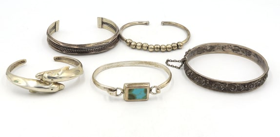 Group lot of Vintage 925 sterling silver cuff bangles