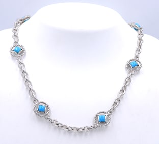 925 Sterling silver Judith Ripka Turquoise link necklace
