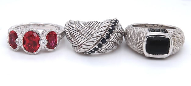 Group lot of 3 Judith Ripka rings in 925 sterling silver