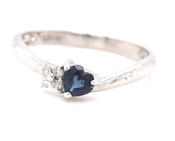 14kt White gold blue sapphire heart and diamond ring