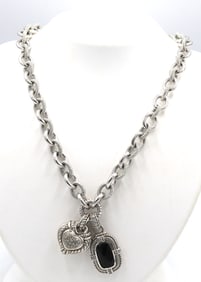 925 Sterling Silver Judith Ripka black onyx and heart shaped pendant on chain