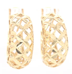 14kt Yellow gold flower style half moon earrings