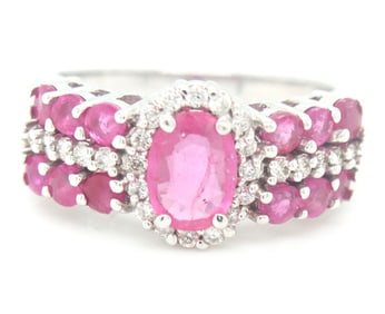 10kt White gold pink topaz and diamond ring