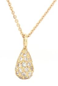 18kt Yellow gold pave diamond drop pendant on chain